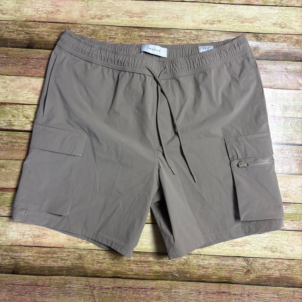 PacSun Taupe Brown Tactical Indie Utility Cargo Volley Shorts Size M Gorpcore